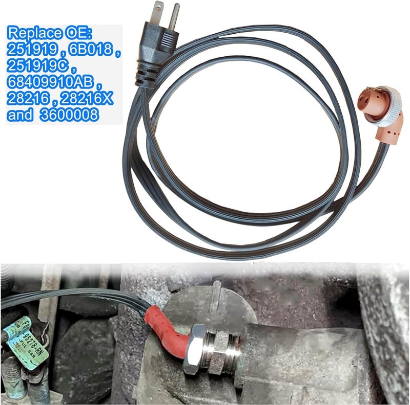 LDCRE 120V Block Heater Cord 251919, for Dodge Ram 2500 3500 Cummins 1989-Current 5.9 L /2007-Current 6.7 L, for 95-16 Ford 6.0 6.4 7.3 Powerstroke, Engine Block Heaters 68409910AB 3600008 - Image 3